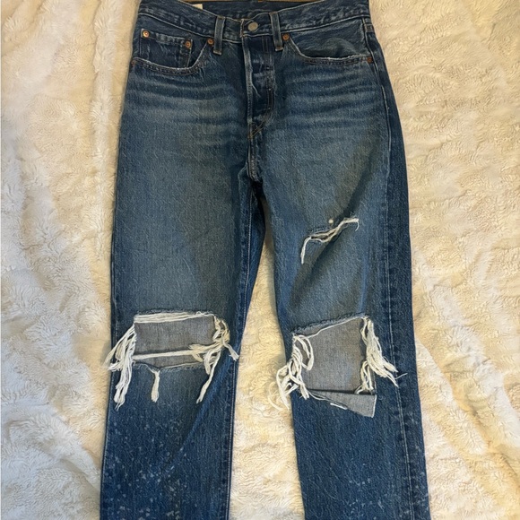 Levi's Denim - Ripped Wide-Leg Levi’s Blue Jeans